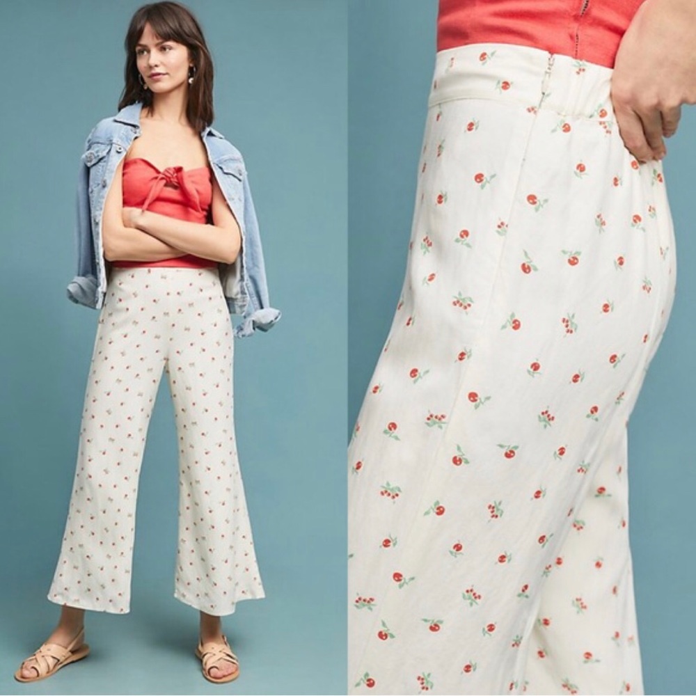Anthropologie Cherry Print Wide Leg Pants